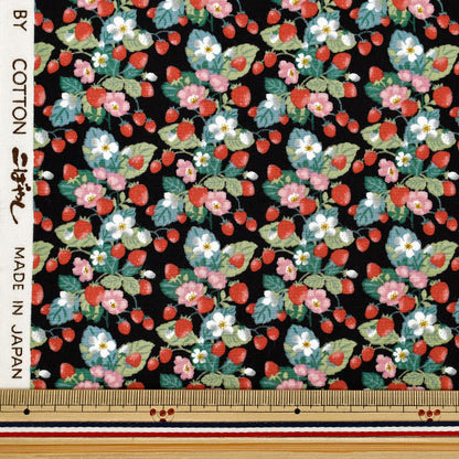 【수량 5부터】 천・원단 "브로드 할당 딸기 블랙 KTS7203-E" COTTON KOBAYASHI