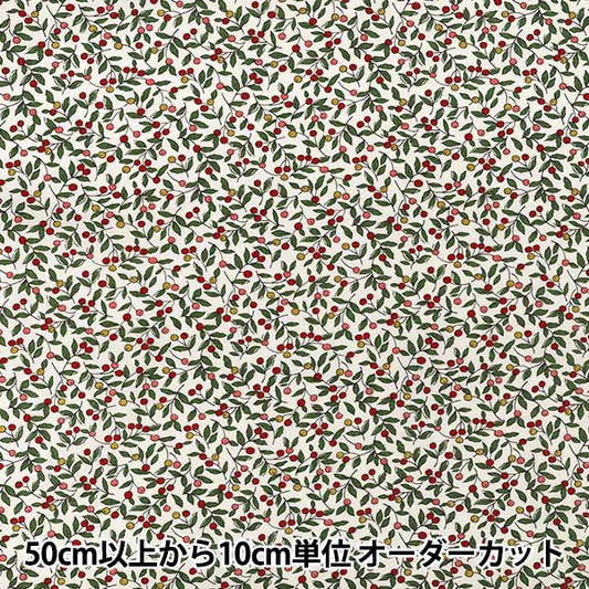 【수량 5부터】 천・원단 "브로드 작은 나무의 열매 아이보리×레드 KTS7235-A" COTTON KOBAYASHI