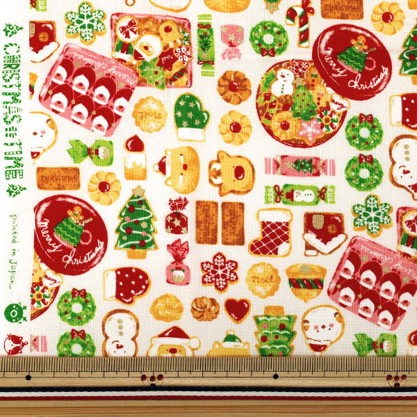 [De cantidad 5] Tela "láminas Galletas glaseadas con estampado navideño Blanquecino COCO-2606-2A"