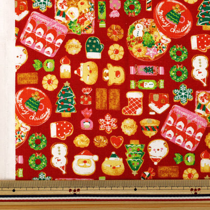 [De cantidad 5] Tela "láminas Galleta glaseado con estampado navideño rojo COCO-2606-2B"