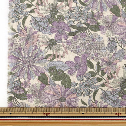 [À partir de la quantité 5] Tissu "Toile en coton et lin fleur violet R9038-1C"