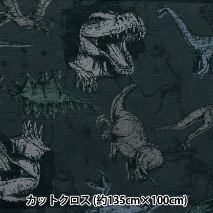 Tela "Antibacteriano, desodorizante, súper repelente al agua, repele el agua.Poliéster cortada Tela Aprox. 135 cm x 100 cm de dinosaurio carbón C-HP-SC-DI-CH"