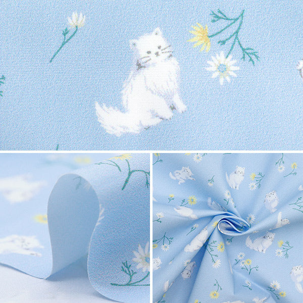 الأقمشة "البوليستر المضاد للبكتيريا ، مزيل الروائح الكريهة ، الفائقة المائية التي تصد الماء. قماش مقطوع تقريبا. 135 سم × 100 سم القط وزهرة الأزرق C-HP-SC-CA-Bl-Bl-bl"