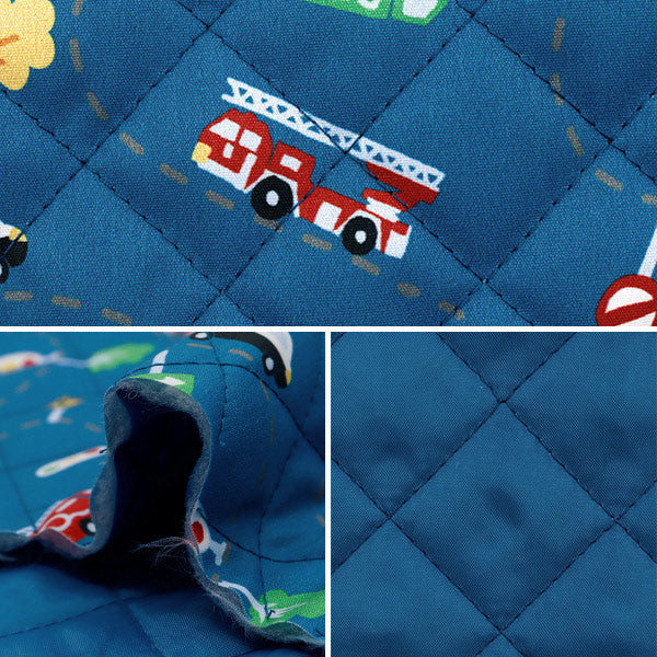 生地 『すごく水をはじく抗菌防臭超撥水ポリエステルキルト カットクロス 約128cm×80cm はたらく車 ネイビー CQHP-SC-VE-NV』