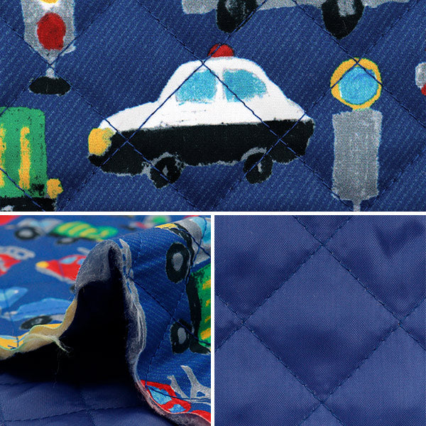 生地 『すごく水をはじく抗菌防臭超撥水ポリエステルキルト カットクロス 約128cm×80cm クレヨン車 ネイビー CQHP-SC-CR-NV』