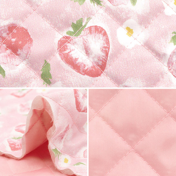 生地 『すごく水をはじく抗菌防臭超撥水ポリエステルキルト カットクロス 約128cm×80cm 水彩イチゴ ピンク CQHP-SC-SU-PK』