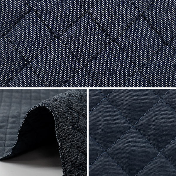 生地 『デニムキルトカットクロス 格子 約65×80cm ネイビー CQ-DE-K-NV』