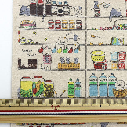 【数量5から】 生地 『綿麻キャンバス ラミネート ねこパントリー R-KTS6705-A』 COTTON KOBAYASHI コットンこばやし 小林繊維