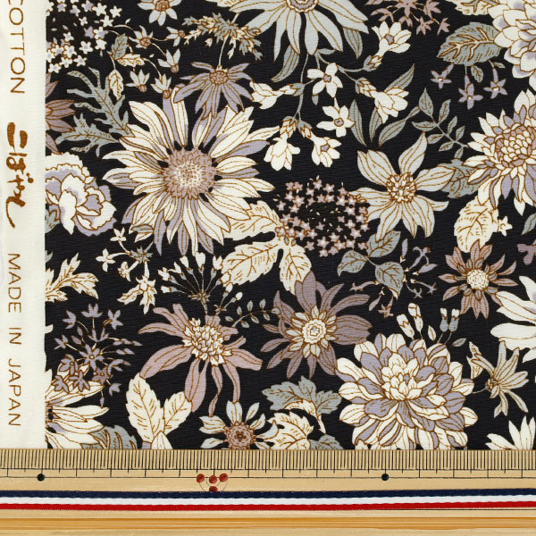 [الكمية من 5] الأقمشة "نايلون تاسلان متوسط زهرة نمط أسود KTS7143-E" COTTON KOBAYASHI