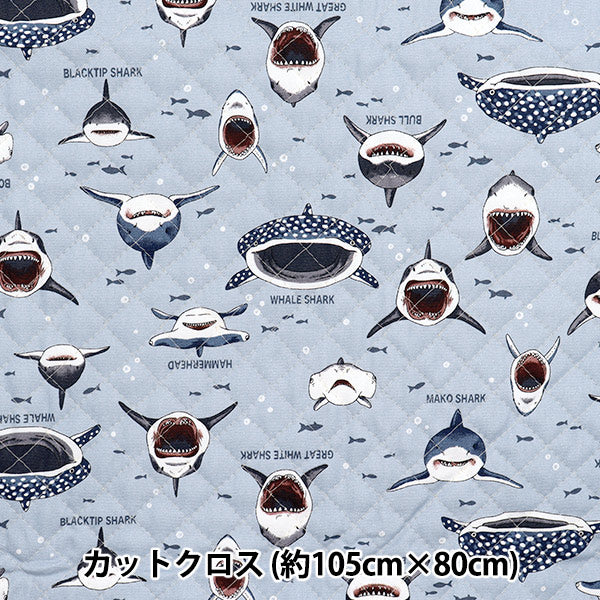 Fabric "Colorful Canvas"OxfordQuilted Shark Shark Cut Cloth Approx. 105 x 80 cm Kusumi Blue QCOCANSHA-KBL" KOKKA