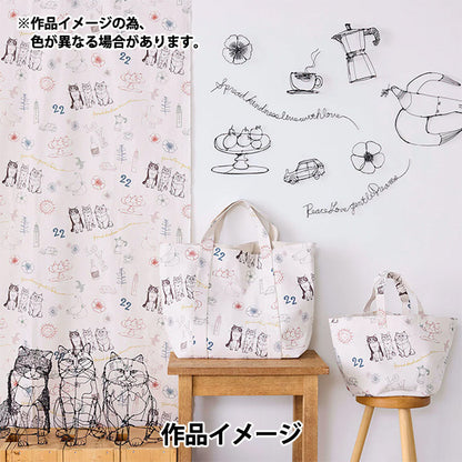 【数量5から】 生地 『HAyU 綿麻キャンバス cat trio EGX-7719-1A』 KOKKA コッカ