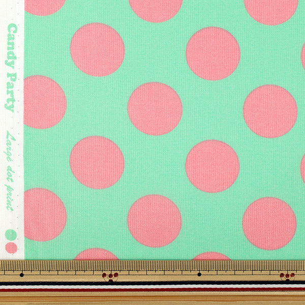 [Anzahl ab 5] Stoff "leinwandbindung „Candy Party Dot Hellgrün x Rosa HA-3030-1Q“ KOKKA