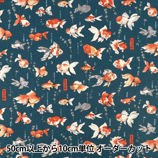 【数量5から】 生地 『オックス 図鑑シリーズ 金魚図鑑 YPA-76050-1D』 KOKKA コッカ