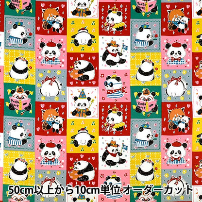 [Quantity from 5] Fabric "Oxford Powerful Animal Panda Pattern Red YGA-96010-2A” KOKKA