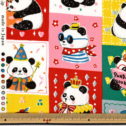 [Quantity from 5] Fabric "Oxford Powerful Animal Panda Pattern Red YGA-96010-2A” KOKKA