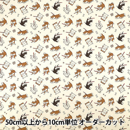 [Quantity from 5] Fabric "Oxford Whimsical Animal Refusal Dog Off White YPA-76020-2A” KOKKA