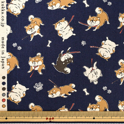 [Quantity from 5] Fabric "Oxford Whimsical Animal Refusal Dog Navy Blue YPA-76020-2D” KOKKA