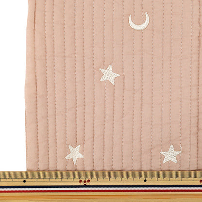 生地 『刺繍入りイブルキルト 月と星 約65×70cm ピンク』