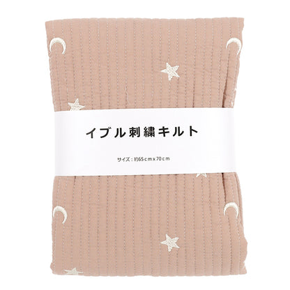 生地 『刺繍入りイブルキルト 月と星 約65×70cm ピンク』