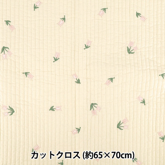織物 "刺绣布被子鲜花约65×70厘米象牙色"