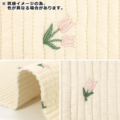 生地 『刺繍入りイブルキルト お花 約65×70cm アイボリー』