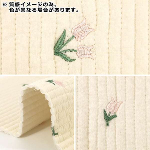 生地 『刺繍入りイブルキルト お花 約65×70cm チャコールグレー』
