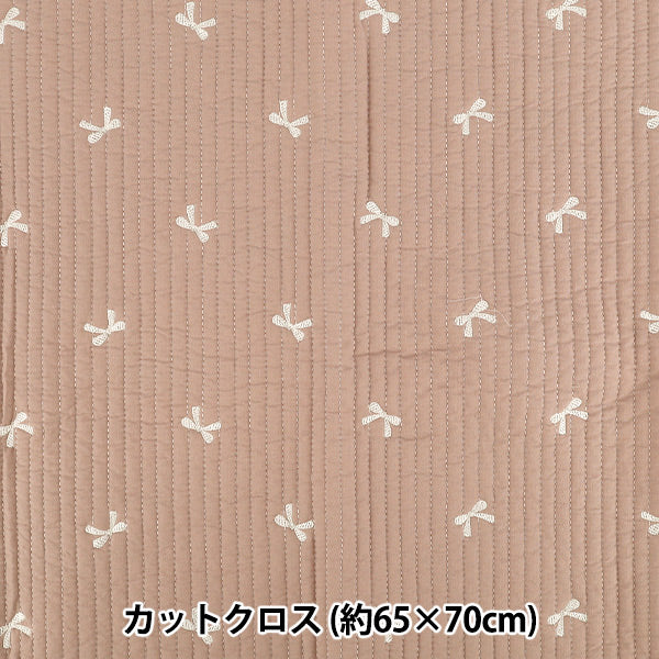 生地 『刺繍入りイブルキルト リボン 約65×70cm ピンク』