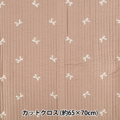 生地 『刺繍入りイブルキルト リボン 約65×70cm ピンク』