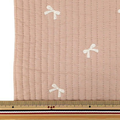生地 『刺繍入りイブルキルト リボン 約65×70cm ピンク』