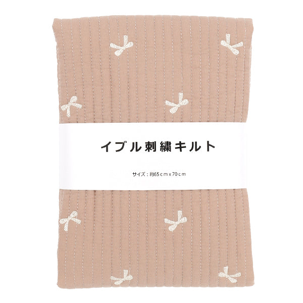生地 『刺繍入りイブルキルト リボン 約65×70cm ピンク』