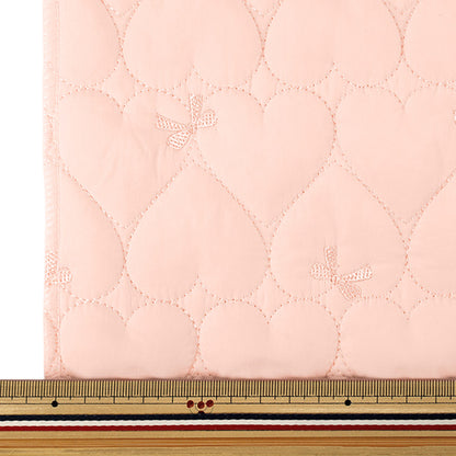 生地 『リボン刺繍ハートキルト カットクロス 約130×50cm ピンク C-9518-B』
