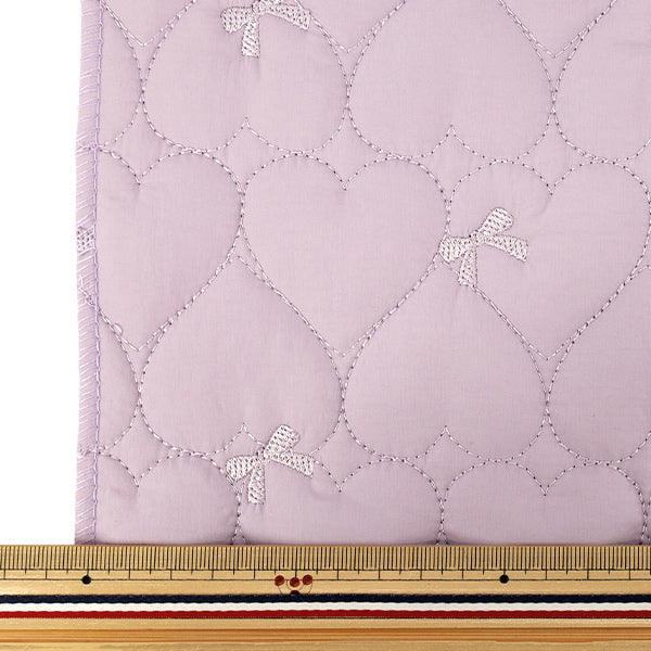 生地 『リボン刺繍ハートキルト カットクロス 約130×50cm パープル C-9518-C』