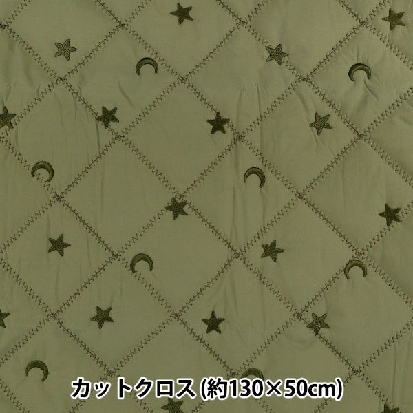 生地 『月星刺繍キルト カットクロス 約130×50cm カーキ C-9519-B』