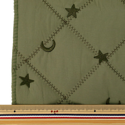 生地 『月星刺繍キルト カットクロス 約130×50cm カーキ C-9519-B』