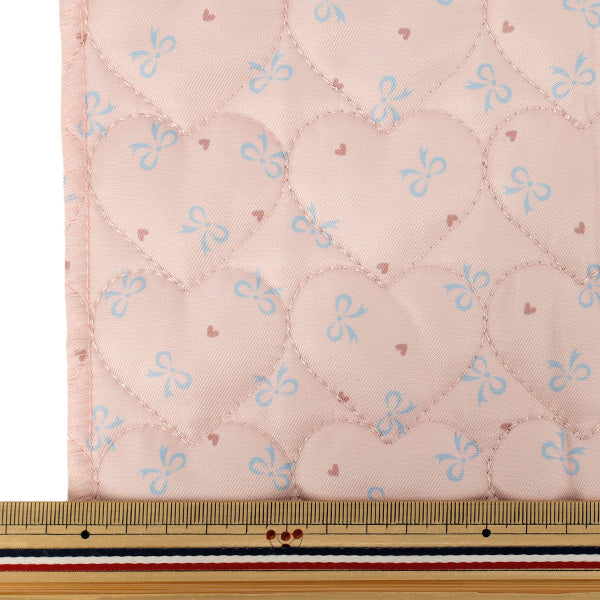 生地 『インクジェットプリントキルト リボン ピンク 130cm×50cm Q9522-2B』