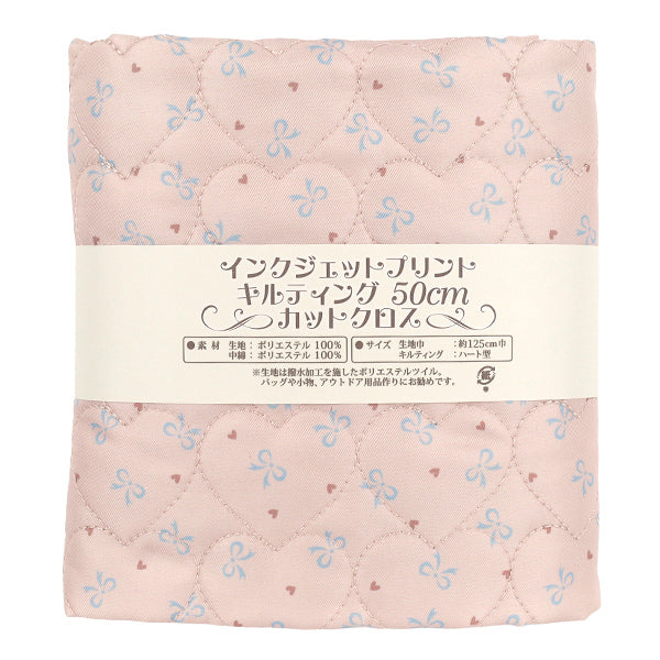 生地 『インクジェットプリントキルト リボン ピンク 130cm×50cm Q9522-2B』