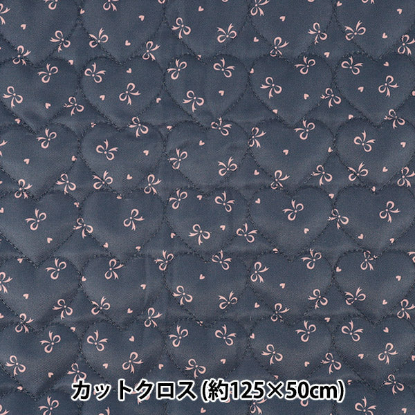 生地 『インクジェットプリントキルト リボン ブラック 130cm×50cm Q9522-2D