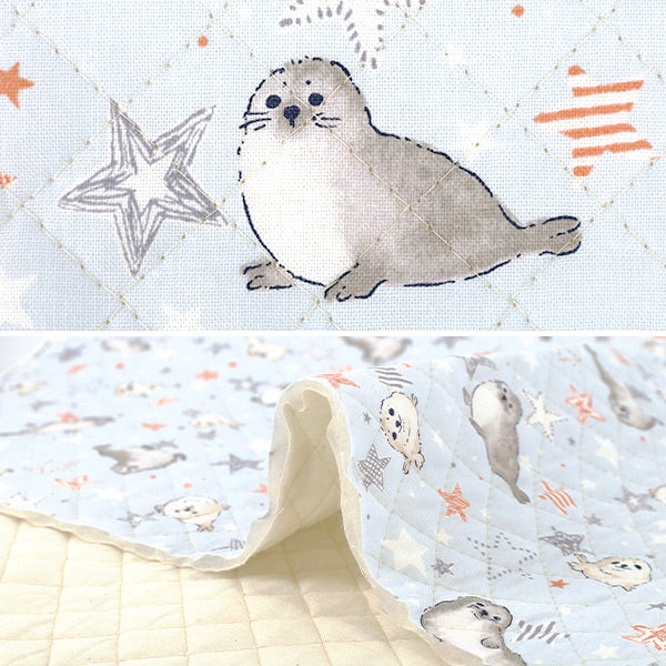 生地 『カラフルキャンバス シーチングキルト あざらし カットクロス 約105×80cm サックス QCOCA-SSS-SA』 KOKKA コッカ