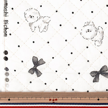 生地 『カラフルキャンバス シーチングキルト おすましビション カットクロス 約105×80cm ホワイト×ブラック QCOCA-OB-WH*B』 KOKKA コッカ