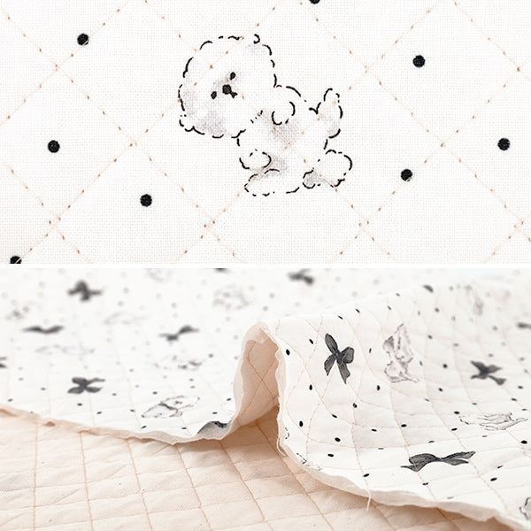 生地 『カラフルキャンバス シーチングキルト おすましビション カットクロス 約105×80cm ホワイト×ブラック QCOCA-OB-WH*B』 KOKKA コッカ