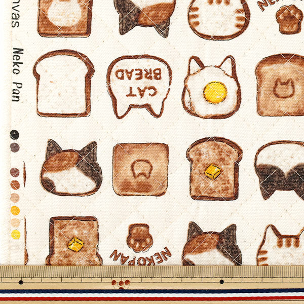 生地 『カラフルキャンバス オックスキルト ねこパン カットクロス 約105×80cm ナチュラル QCOCA-NP-NA』 KOKKA コッカ