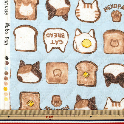 生地 『カラフルキャンバス オックスキルト ねこパン カットクロス 約105×80cm サックス QCOCA-NP-SA』 KOKKA コッカ