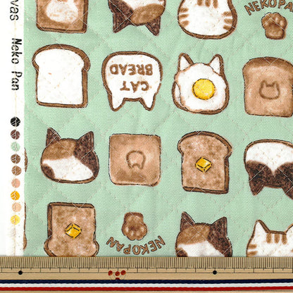 生地 『カラフルキャンバス オックスキルト ねこパン カットクロス 約105×80cm グリーン QCOCA-NP-GR』 KOKKA コッカ