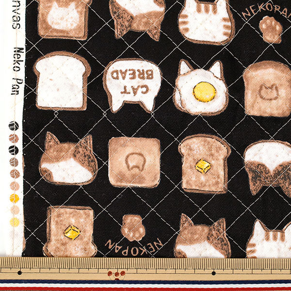 生地 『カラフルキャンバス オックスキルト ねこパン カットクロス 約105×80cm ブラック QCOCA-NP-BK』 KOKKA コッカ