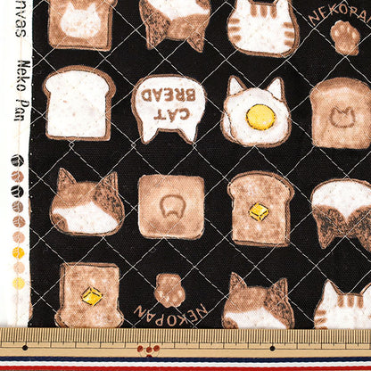 生地 『カラフルキャンバス オックスキルト ねこパン カットクロス 約105×80cm ブラック QCOCA-NP-BK』 KOKKA コッカ