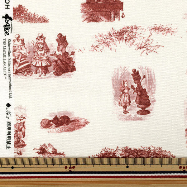 【数量5から】 生地 『マクミランアリス オックス Looking-glass Land ホワイト×レッド AF-1010-2A』