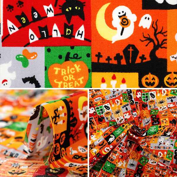 Tissu 『siège impression d'Halloween Tissu coupé Env. 110 cm x 50 cm Orange C-AP55101-3A"