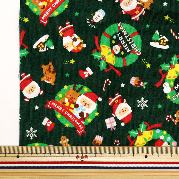 生地 『クリスマスプリント リース 約110cm×50cm グリーン C-AP45102-1A』