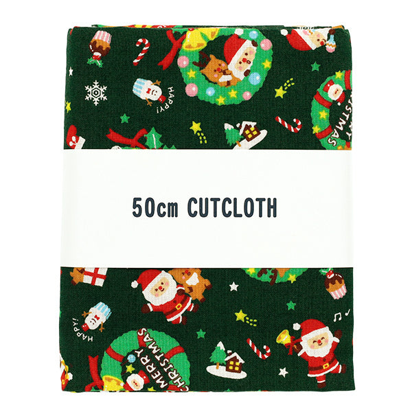 生地 『クリスマスプリント リース 約110cm×50cm グリーン C-AP45102-1A』