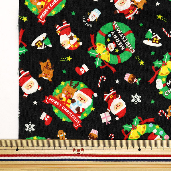 生地 『クリスマスプリント リース 約110cm×50cm ブラック C-AP45102-1C』